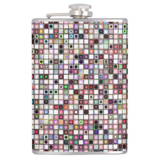 Distressed Retro Jewel Tones Mosaic Tiles Pattern Hip Flask
