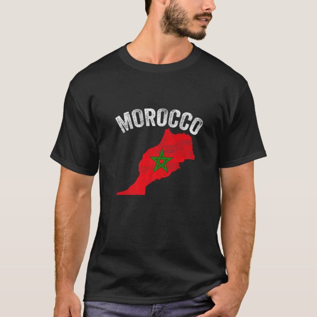 Distressed Retro Morocco Flag Morocco Map Patrioti T-Shirt (Front)