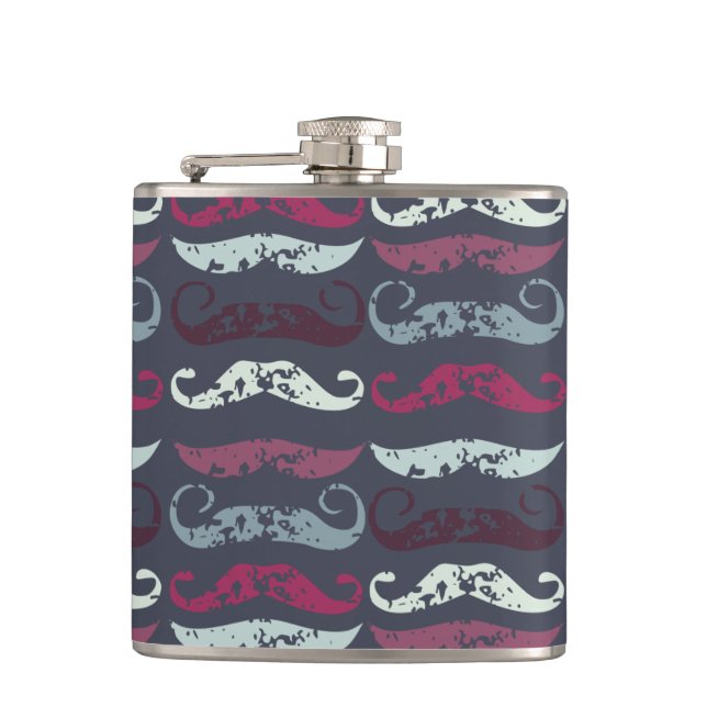 Distressed Retro Mustache Print Flask (Front)