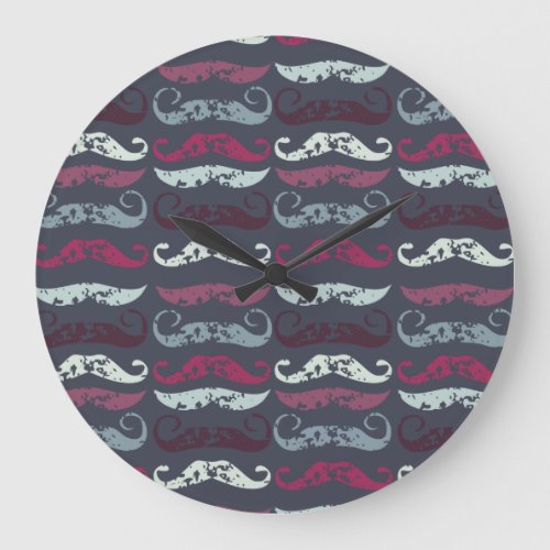 Distressed Retro Mustache Print Large Clock