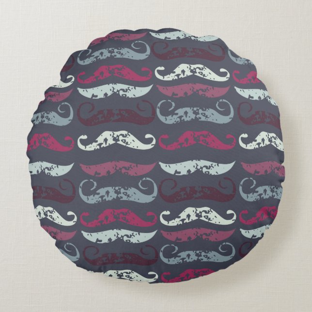 Distressed Retro Mustache Print Round Pillow (Front)