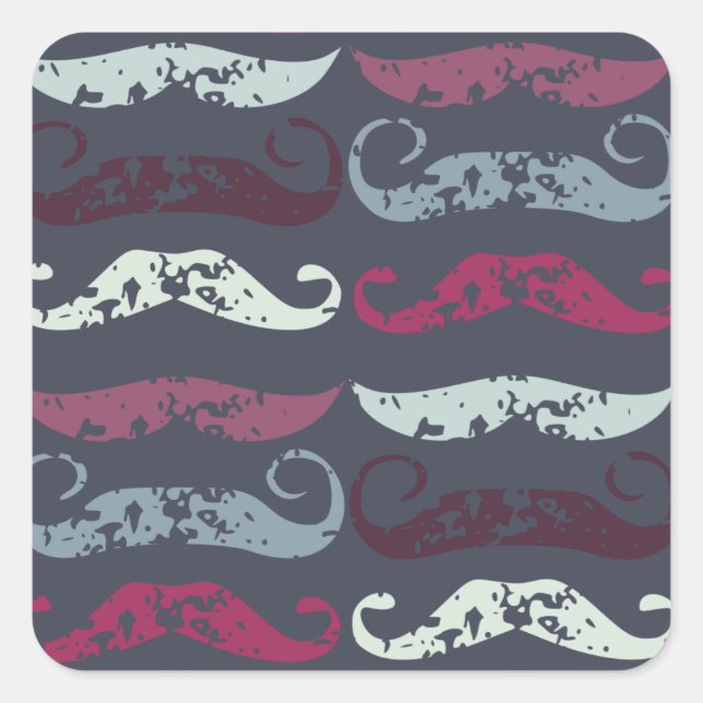 Distressed Retro Mustache Print Square Sticker (Front)