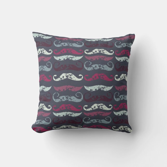 Distressed Retro Mustache Print Throw Pillow (Front)