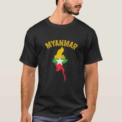 Distressed Retro Myanmar Flag Myanmar Map Patrioti T_Shirt