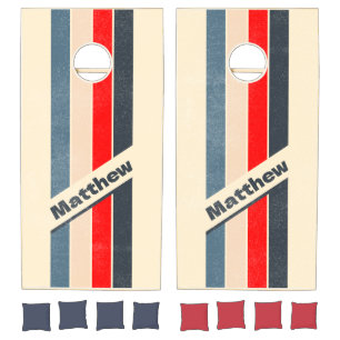 Distressed Retro Nautical Rainbow Pin Striped Name Cornhole Set