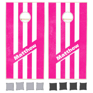 Distressed Retro Pink Lollipop Three Pin Striped Cornhole Set