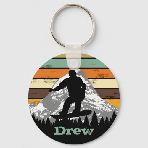 Distressed Retro Snowboard Skiing Sport Name Keychain