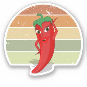 Distressed Retro Sunset Hot Pepper Diva Drawing Sticker