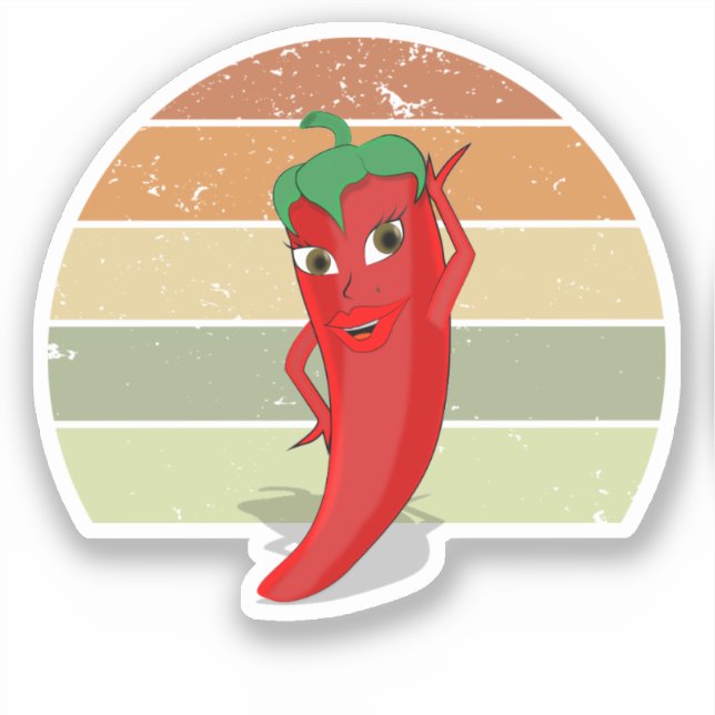 Distressed Retro Sunset Hot Pepper Diva Drawing  Sticker (Front)