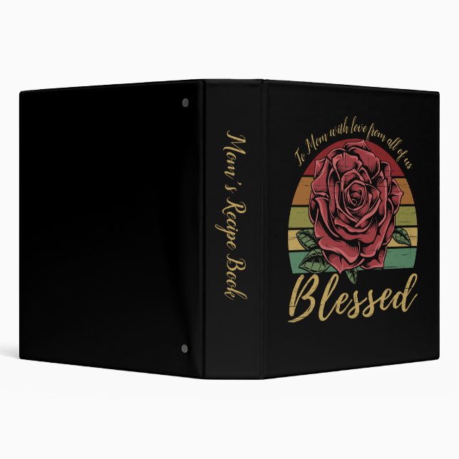 Distressed Retro Sunset Red Rose Blessed 3 Ring Binder (Background)