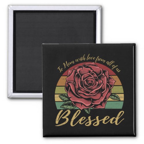 Distressed Retro Sunset Red Rose Blessed Magnet