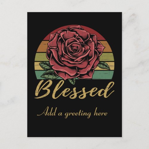 Distressed Retro Sunset Red Rose Blessed Postcard