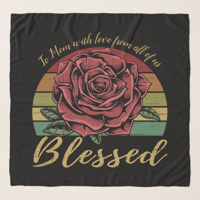 Distressed Retro Sunset Red Rose Blessed Scarf (Front)