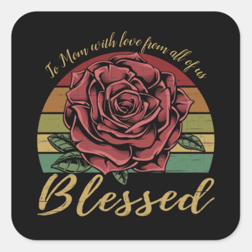 Distressed Retro Sunset Red Rose Blessed Square Sticker