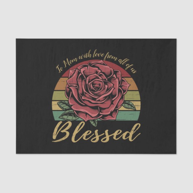Distressed Retro Sunset Red Rose Blessed Tissue Paper (Front)