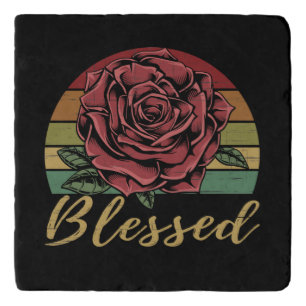 Distressed Retro Sunset Red Rose Blessed Trivet