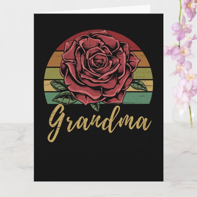Distressed Retro Sunset Red Rose Grandma Card (Orchid)