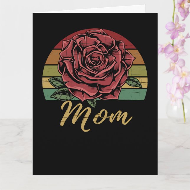 Distressed Retro Sunset Red Rose Mom Card (Orchid)