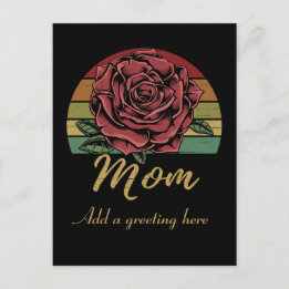 Distressed Retro Sunset Red Rose Mom Postcard
