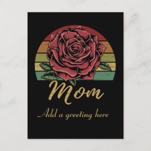 Distressed Retro Sunset Red Rose Mom Postcard