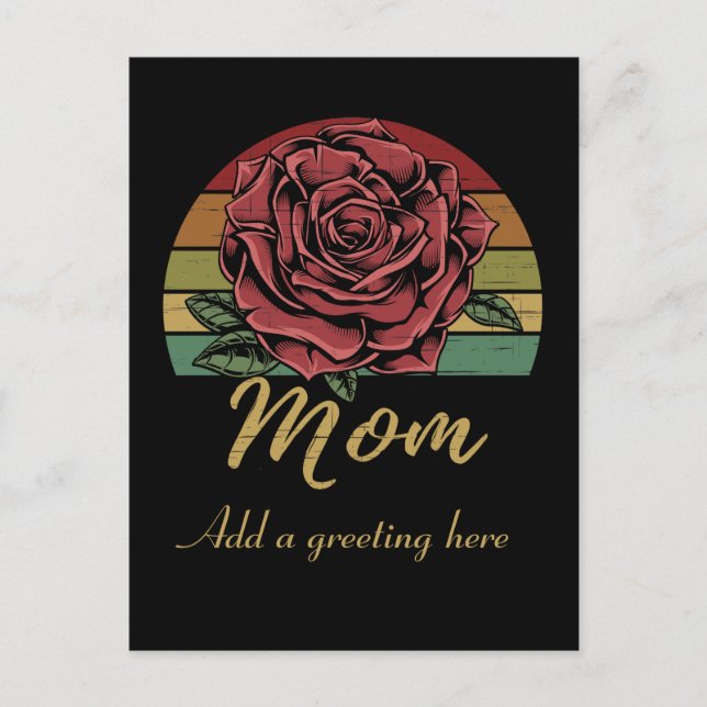 Distressed Retro Sunset Red Rose Mom Postcard (Front)