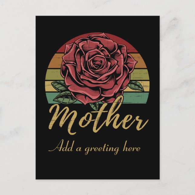 Distressed Retro Sunset Red Rose Mother Postcard (Front)
