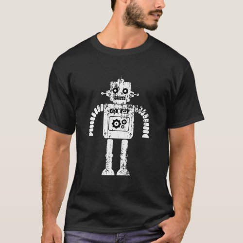 Distressed Retro Toy Robot Dark Mens Womens Kids T_Shirt