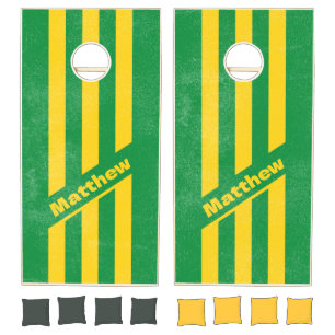 Distressed Retro Tropical Palm Three Pin Striped Cornhole Set