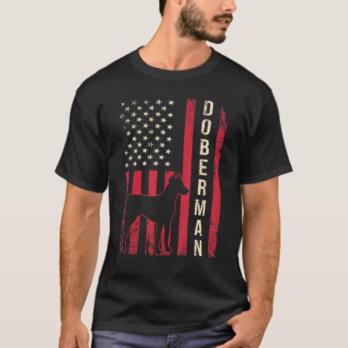 Distressed Retro Usa American Flag Doberman Dog T_Shirt