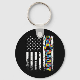 Distressed Retro Vintage American Flag Autism Dadd Keychain