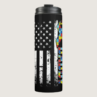 Distressed Retro Vintage American Flag Autism Dadd Thermal Tumbler