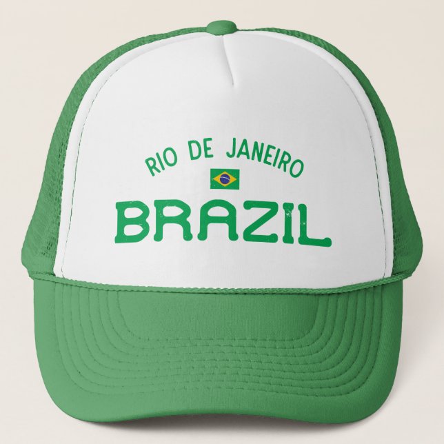 Distressed Rio de Janeiro Brazil Trucker Hat (Front)