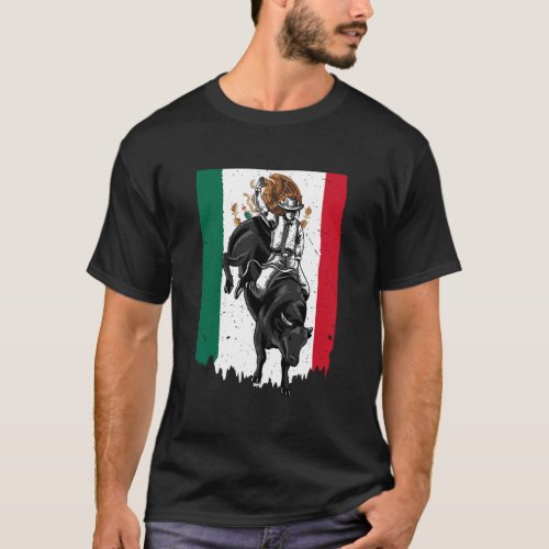 Distressed Rodeo Bull Rider Mexican Flag Cowboys H T_Shirt
