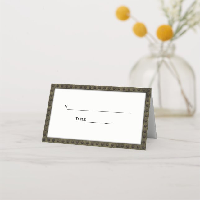 Distressed Rusted Riveted Metal Frame Escort Cards (Back)