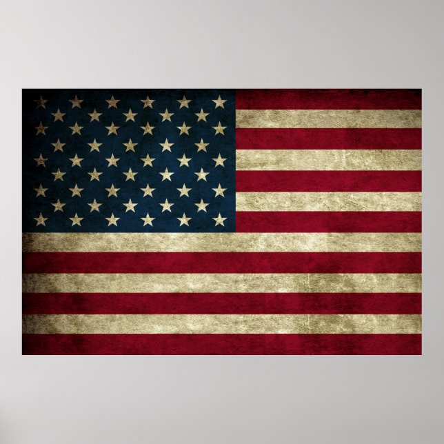 Distressed Rustic American 50 Star Flag Print (Front)
