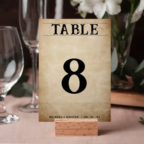 Distressed Rustic Brown Wedding Table Number