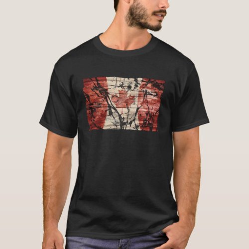Distressed Rustic Canada Flag in Wood Print T_Shirt