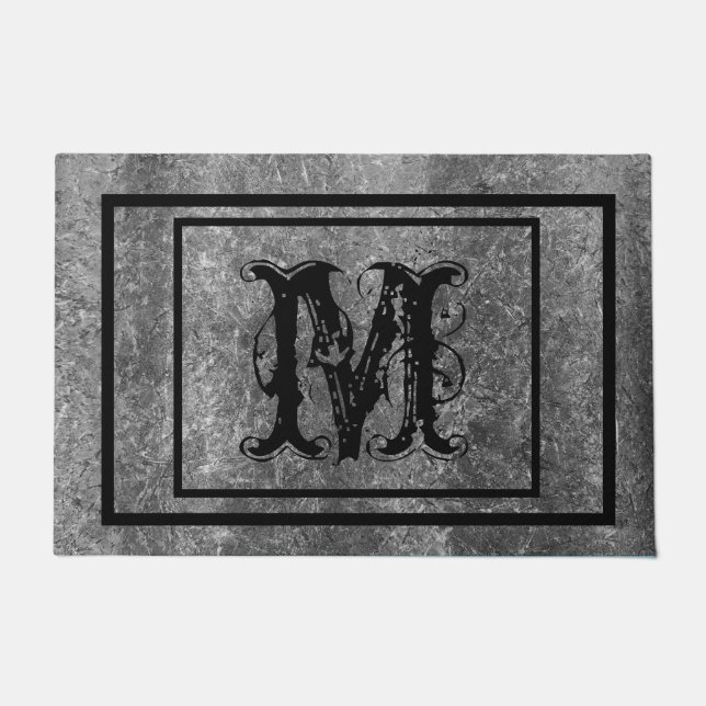 Distressed Rustic Stone Monogram Personalized Doormat (Front)
