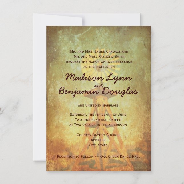 Distressed Rustic Windmill Wedding Invitations (Front)