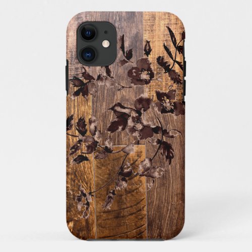 Distressed  Rustic Wood grain country roses  iPhone 11 Case