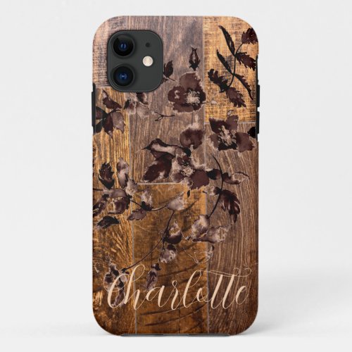 Distressed  Rustic Wood grain country roses  iPhone 11 Case