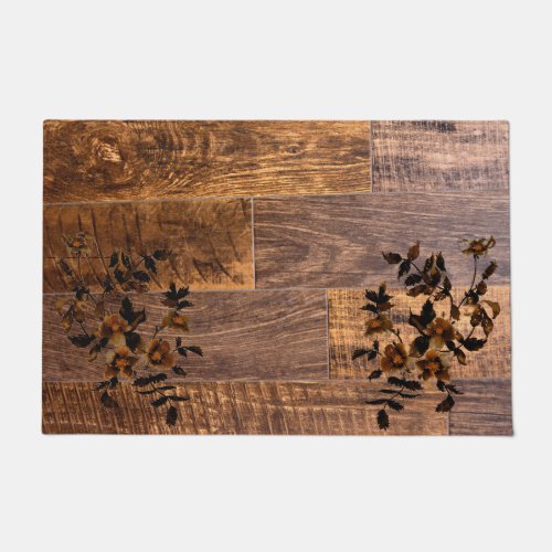Distressed  Rustic Wood grain country roses  Doormat