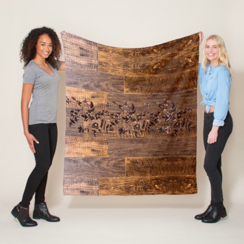 Distressed  Rustic Wood grain country roses  Fleece Blanket