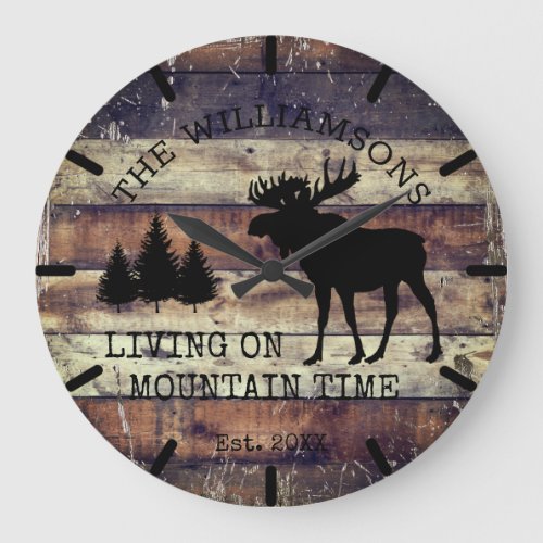 Distressed Rustic Wood Living on Mountain Time Large Clock