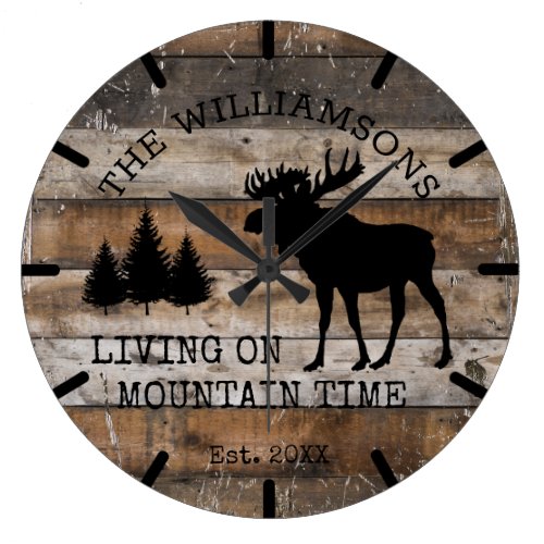 Distressed Rustic Wood Living on Mountain Time Large Clock