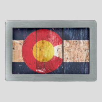 Distressed rustic wooden Colorado state flag Belt Buckle