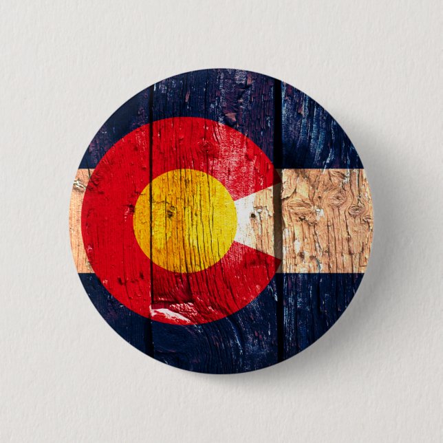 Distressed rustic wooden Colorado state flag Pinback Button (Front)