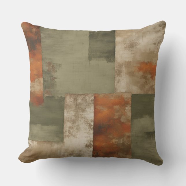 Distressed Sage Green Orange Modern Farmhouse Throw Pillow (Front)