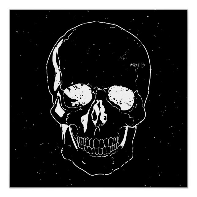 Distressed Scary Halloween White Skull Poster (Front)