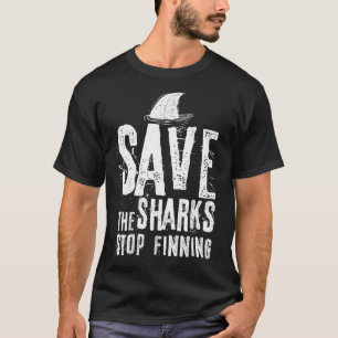 Distressed Sharks Fin Stop Finning Environmental V T-Shirt